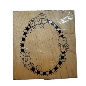 New JRL DESIGNS Large Rosebud Frame Rubber Stamp Wood Mount #6013